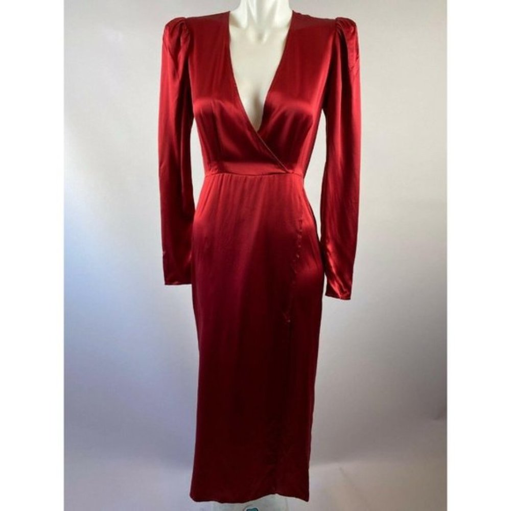 Reformation Red Silk V-Neck Faux Wrap Dress (RARE)